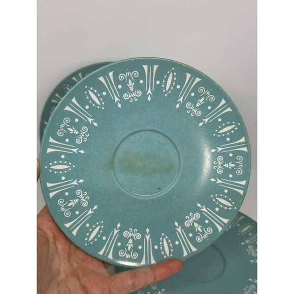 VTG Boontonware Saucer Plates Turquoise White Mid-Century USA Plastic 6" Set 3 - Picture 3 of 5